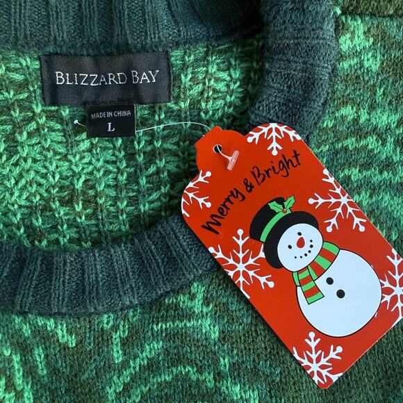 Blizzard Bay Sweater Mens Large Green Christmas Cats Lights Ugly Holiday Pompom - Picture 6 of 10